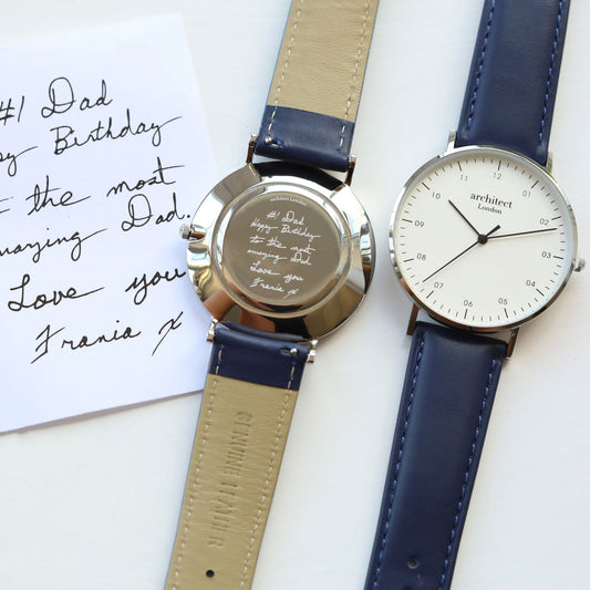 Men's Handwriting Personalized Watch - Architect Zephyr + Admiral Blue