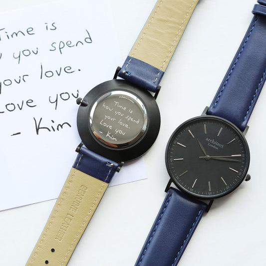 Men's Handwriting Personalized Watch - Minimalist Watch + Admiral Blue