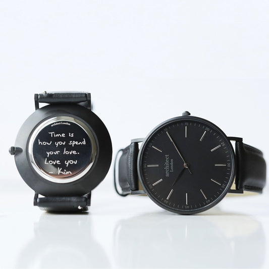 Men's Handwriting Personalized Watch - Minimalist Watch + Jet Black