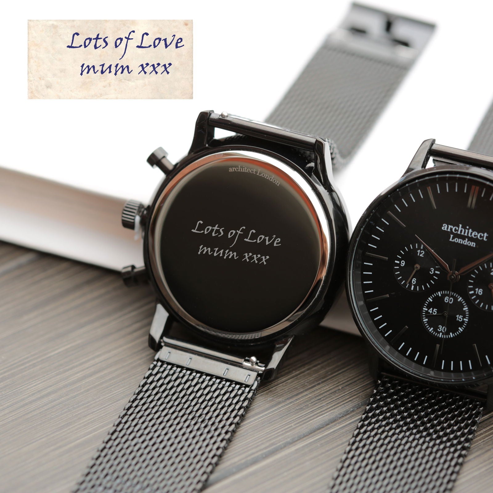Men's Handwriting Engraved Watch In Black Face - Lovesakes