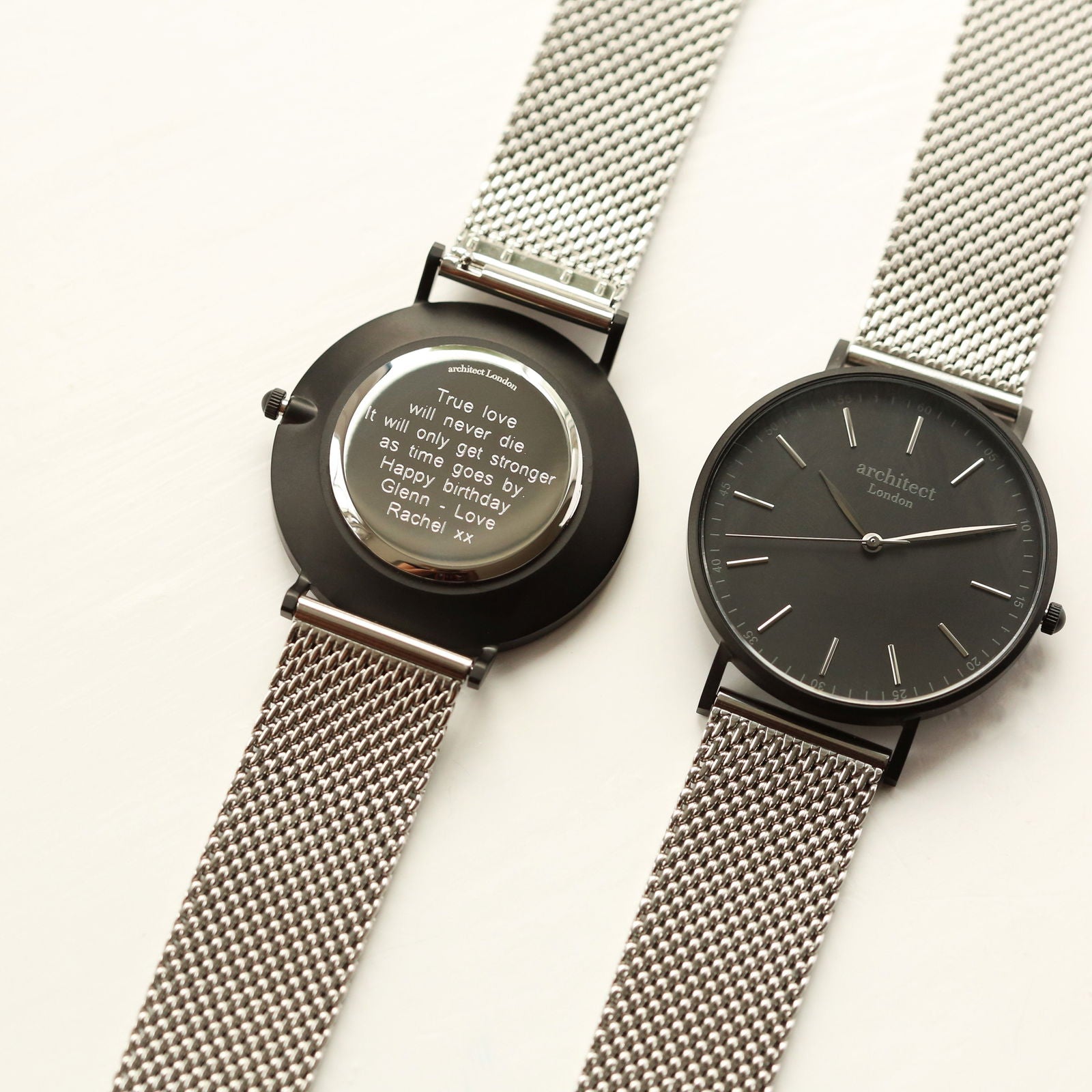 Men's Minimalist Engraved Watch In Steel Silver Mesh - Lovesakes