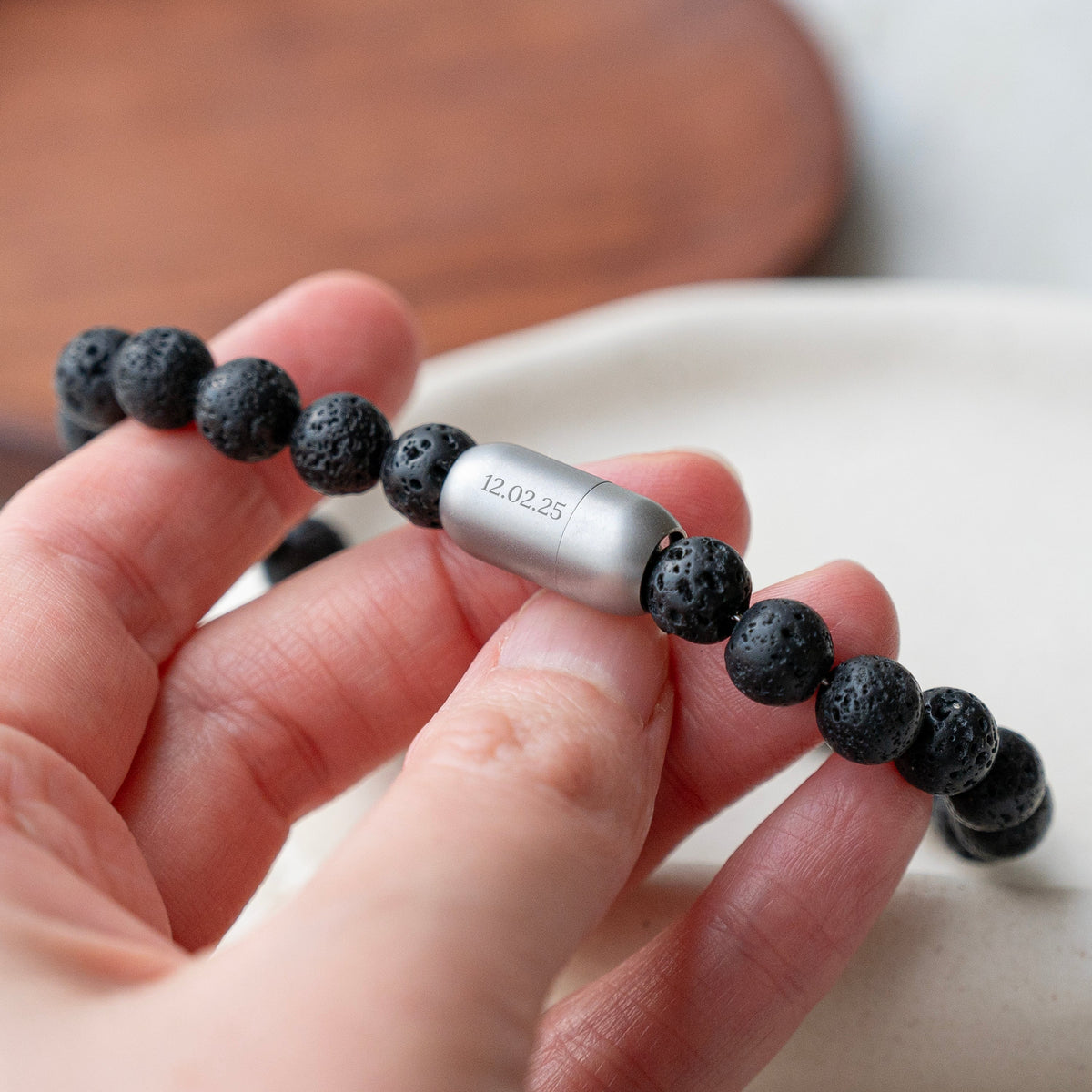 Men's Personalized Engraved Lava Stone Bracelet
