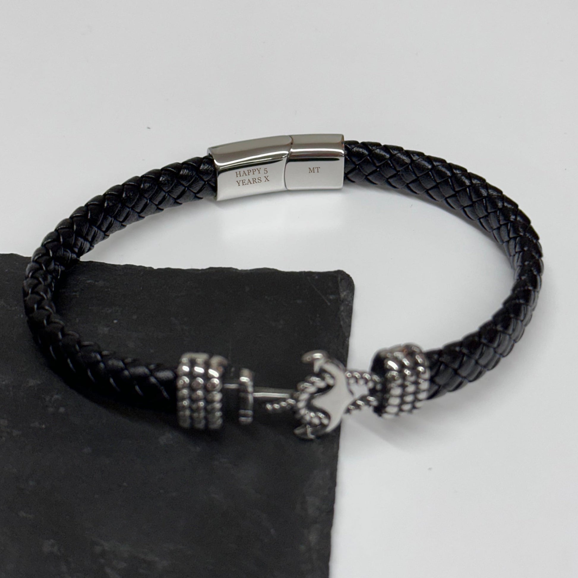 Personalized Leather Anchor Bracelet