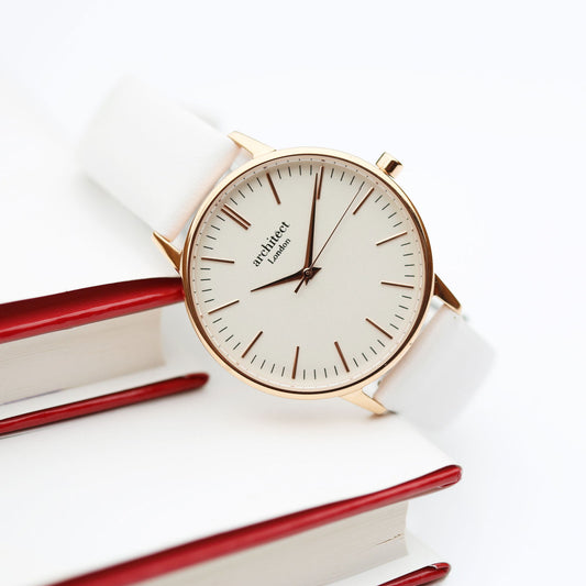 Minimalist Ladies Watch – White Strap | Handwriting Engraved
