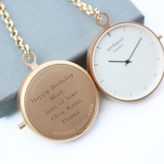 Modern Pocket Watch Rose Gold - Modern Font Engraving - Lovesakes