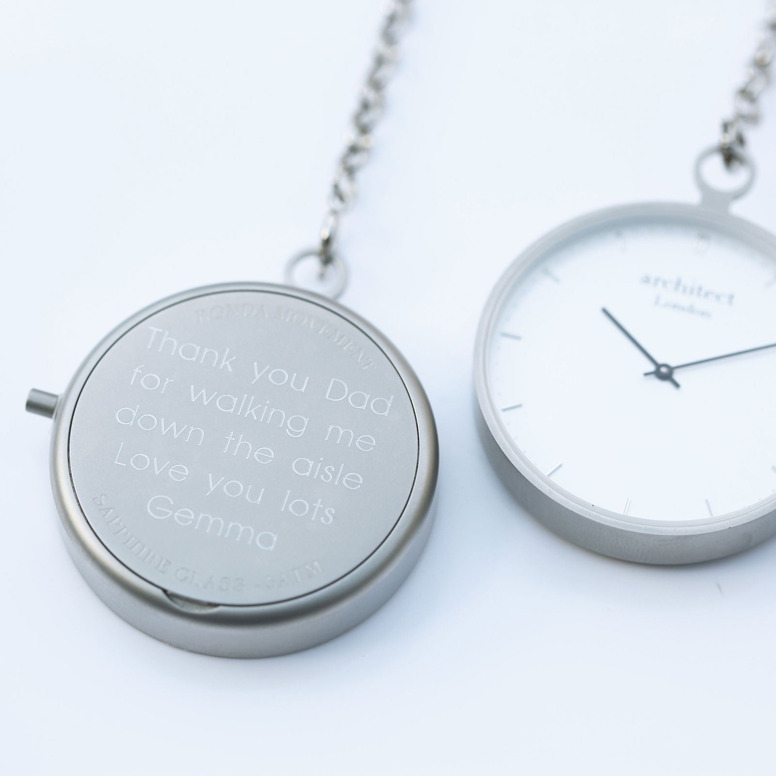 Modern Pocket Watch Silver - Modern Font Engraving - Lovesakes