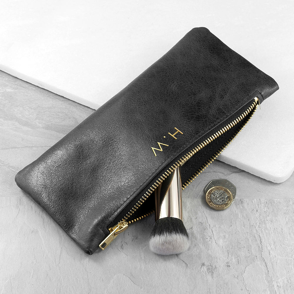 Monogrammed Black Leather Slimline Clutch - Lovesakes