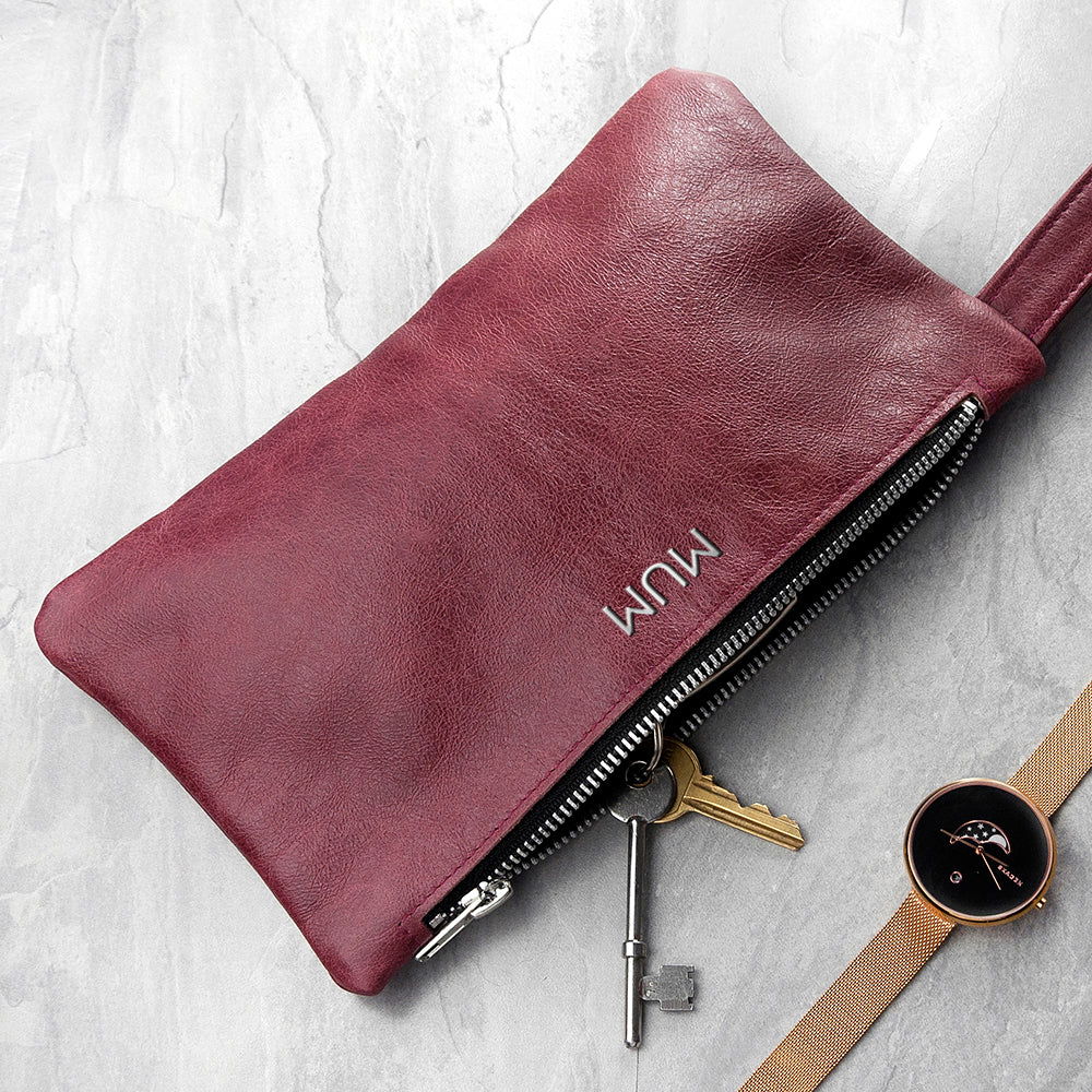 Monogrammed Burgundy Leather Clutch Bag - Lovesakes