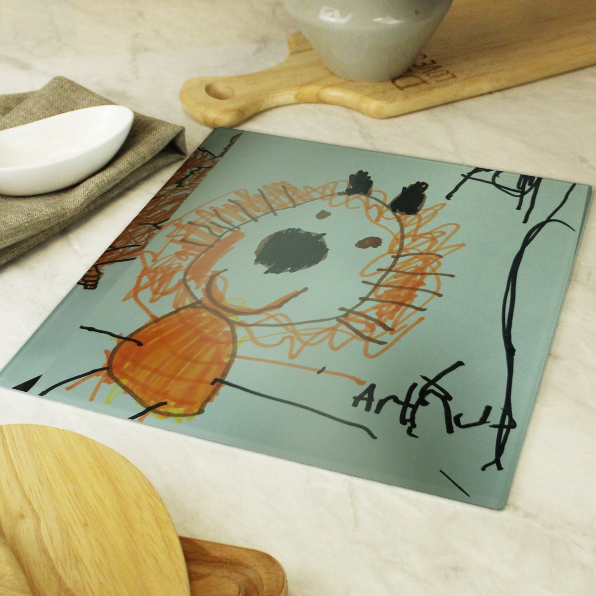 Personalized Drawing Photo Glass Chopping Board/Worktop Saver