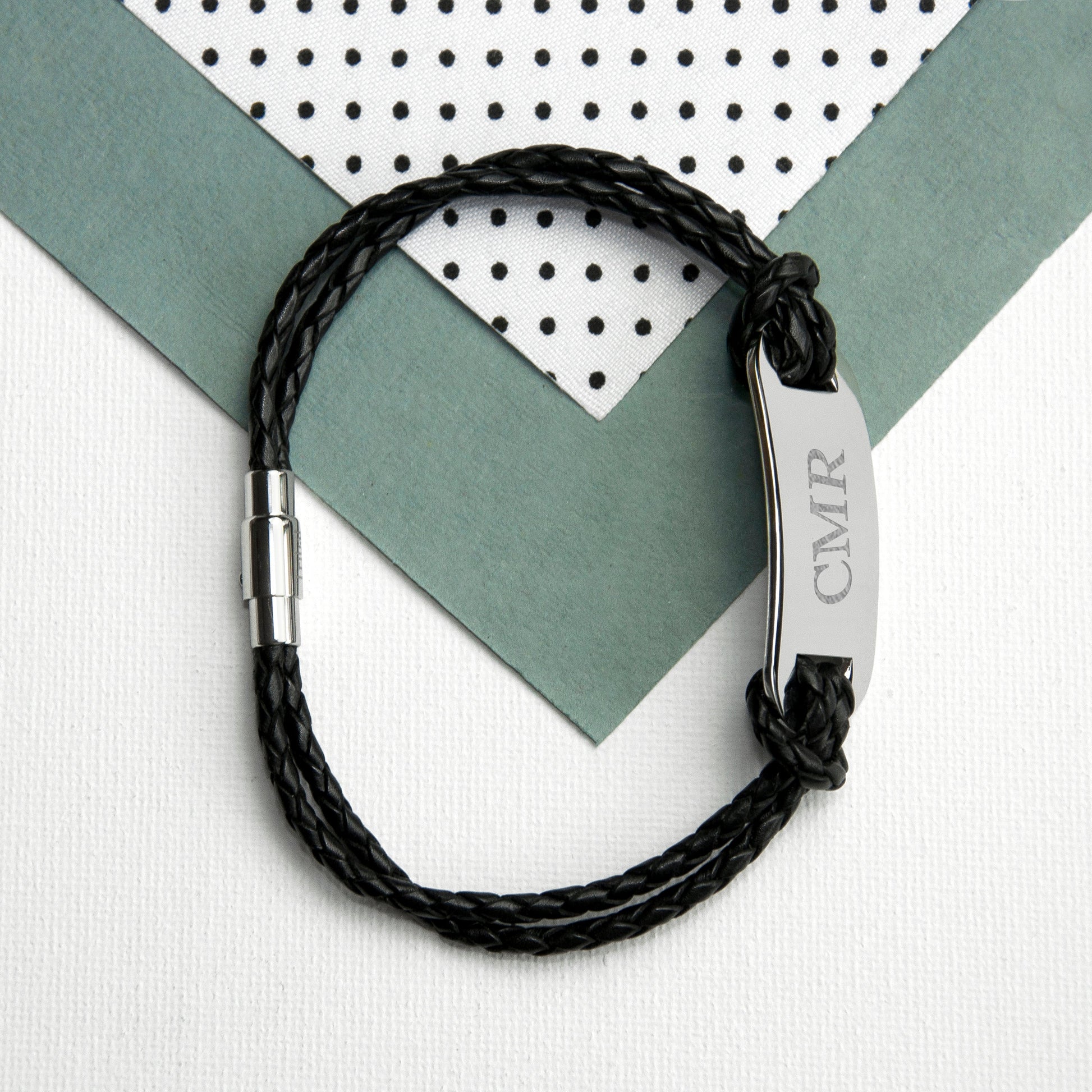 Personalized Men's Statement Leather Bracelet in Black - Lovesakes