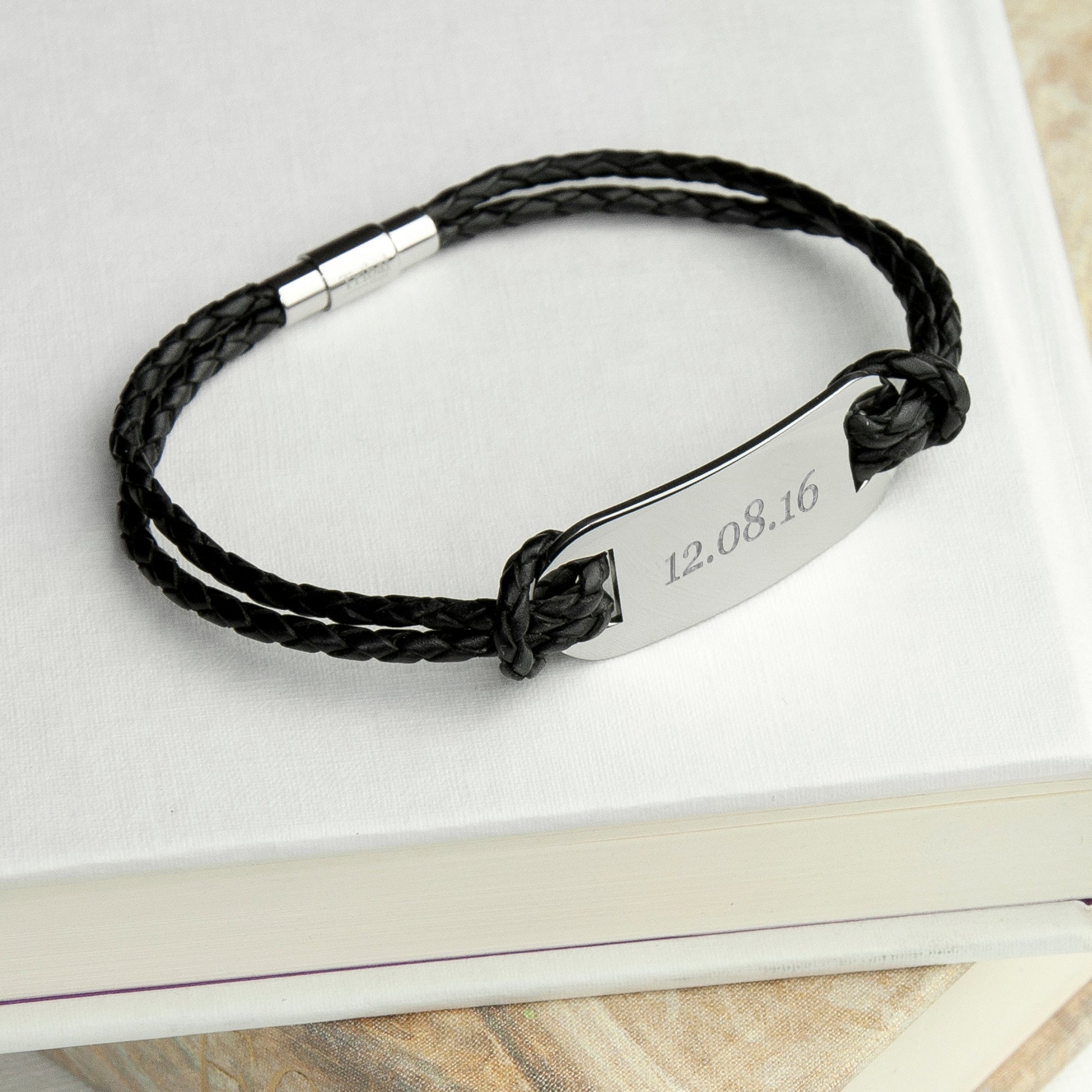 Personalized Men's Statement Leather Bracelet in Black - Lovesakes