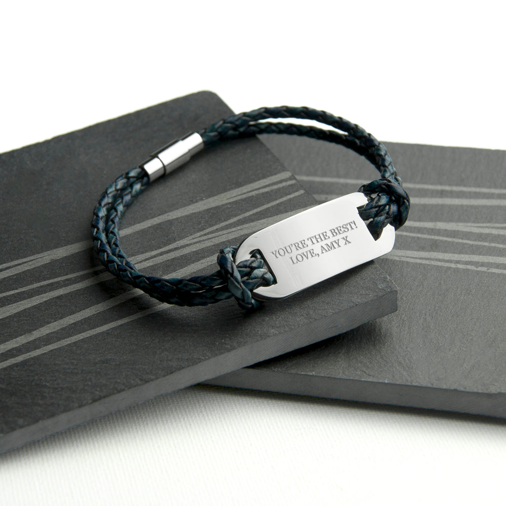 Personalized Men's Statement Leather Bracelet In Navy - Lovesakes