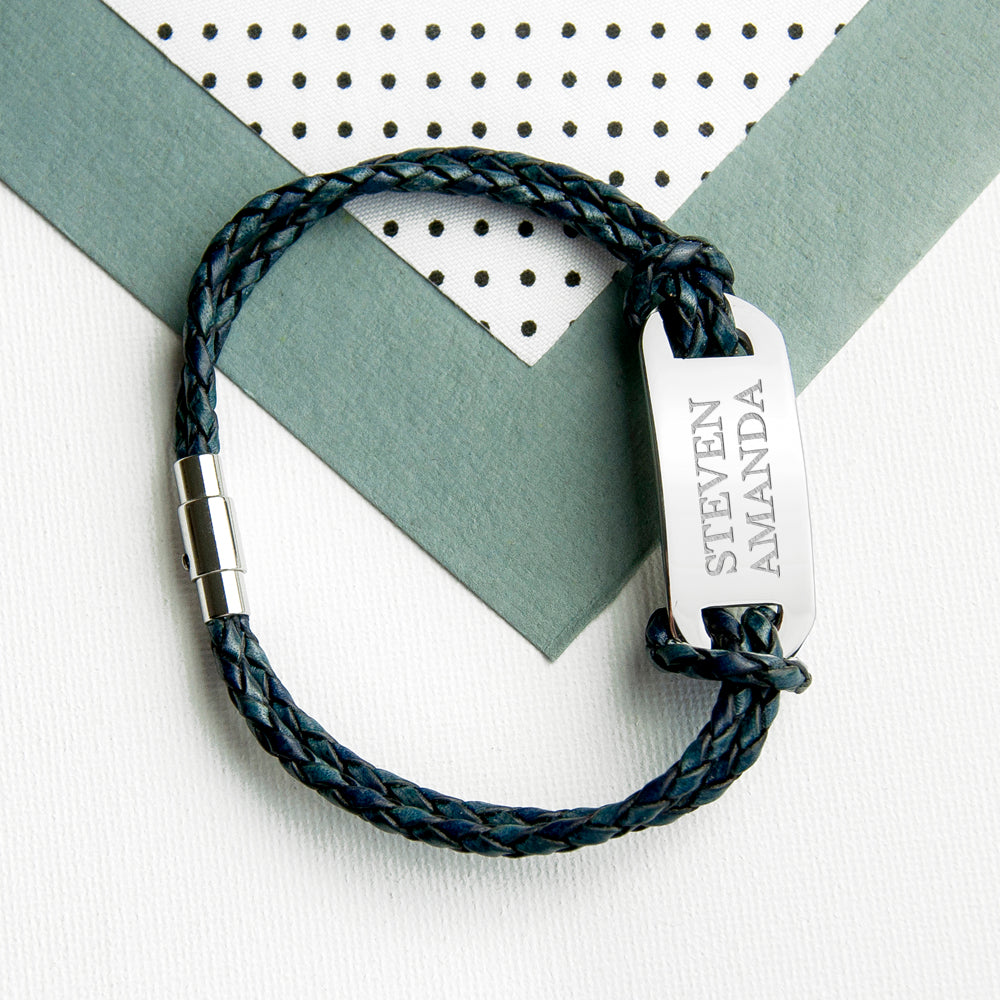 Personalized Men's Statement Leather Bracelet In Navy - Lovesakes