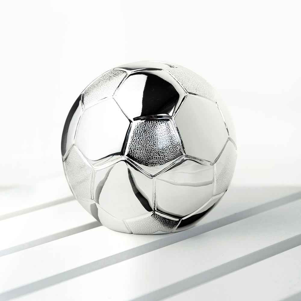 Engraved Silver Plated Football Piggy Bank