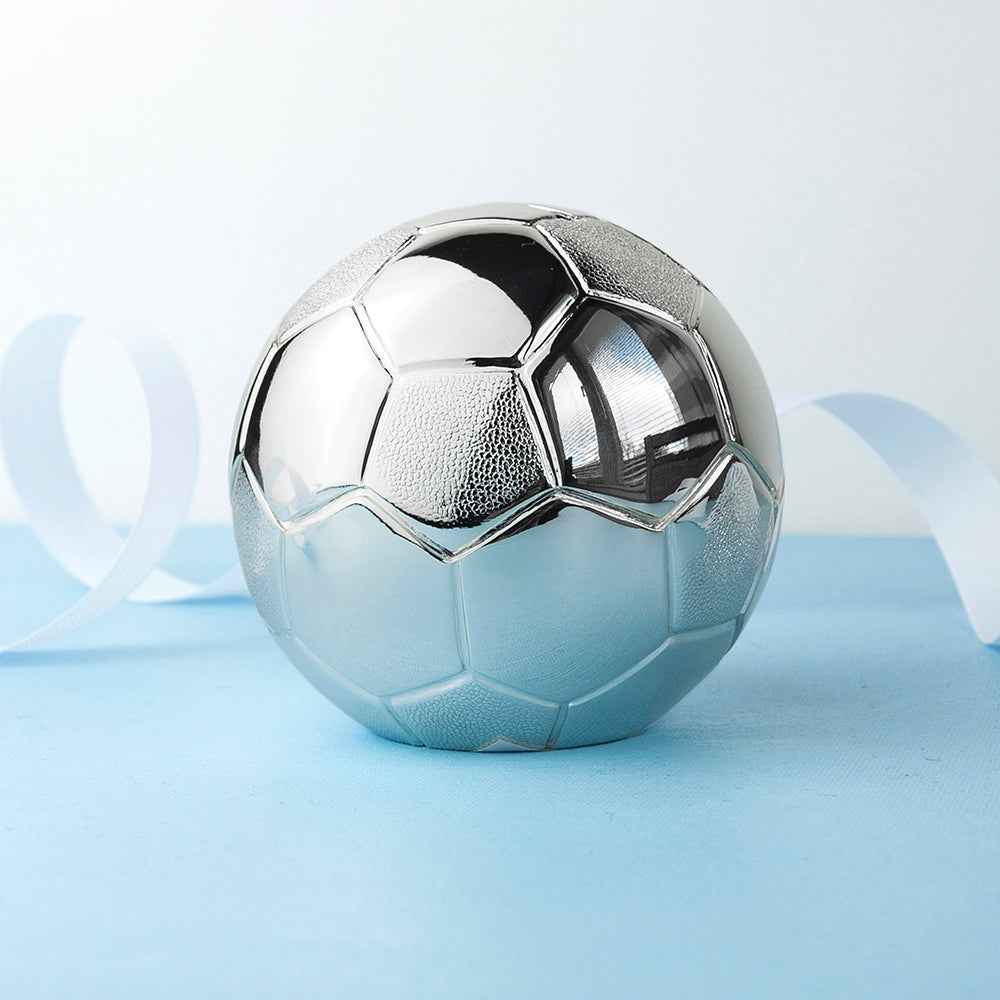 Engraved Silver Plated Football Piggy Bank