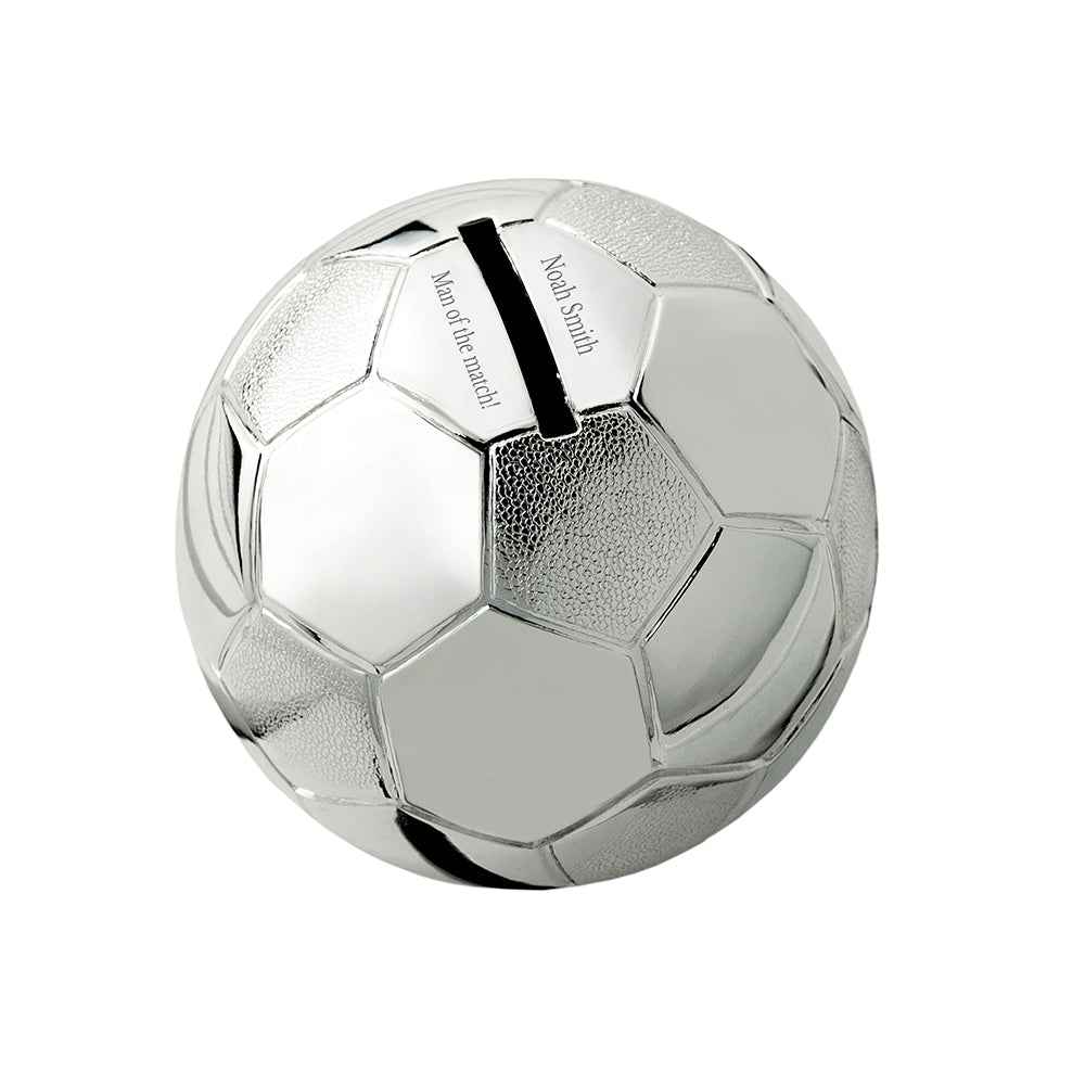 Engraved Silver Plated Football Piggy Bank