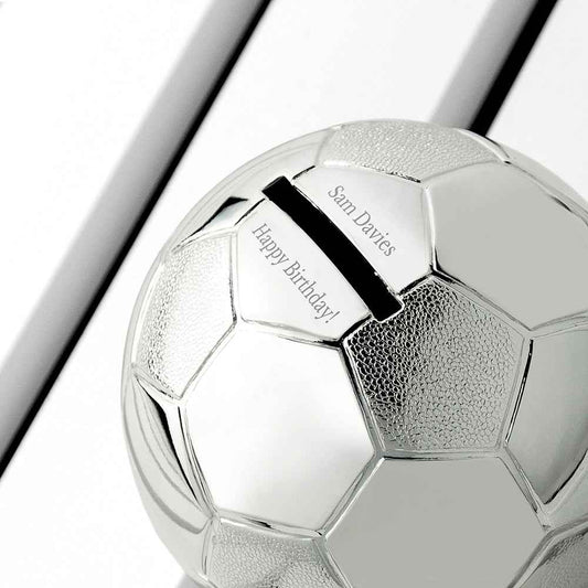 Engraved Silver Plated Football Piggy Bank