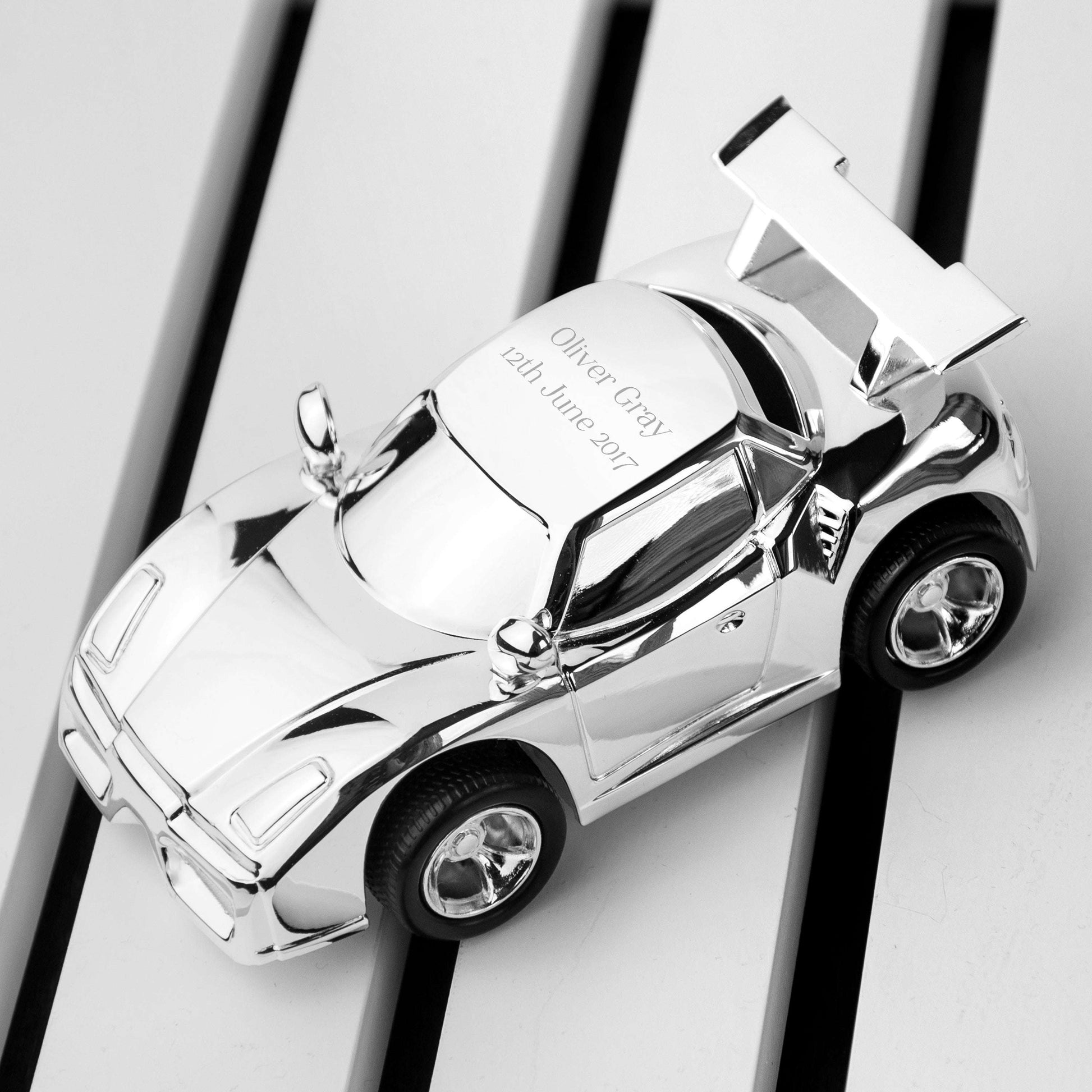 Personalized Silver Sports Car Money Box