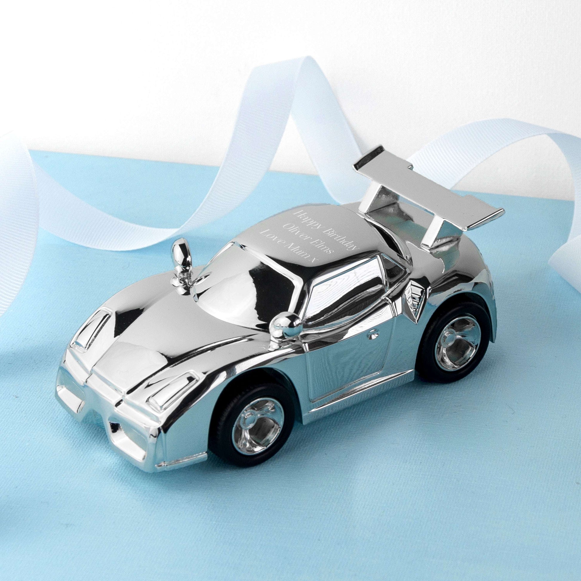 Personalized Silver Sports Car Money Box