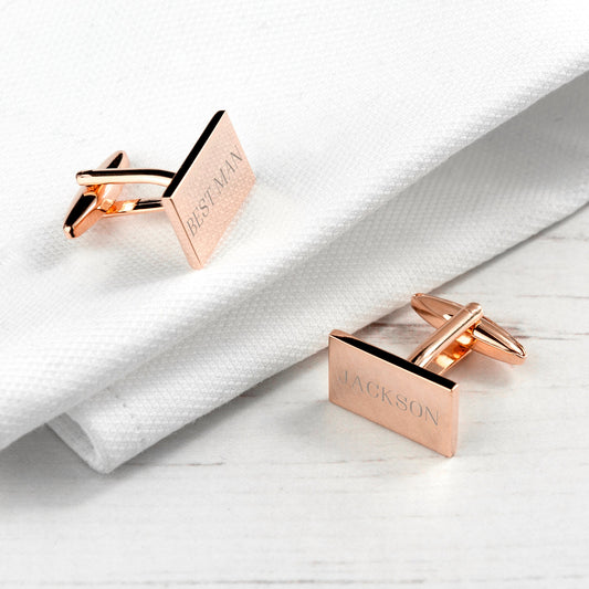 Personalised Rectangle Rose Gold Plated Cufflinks