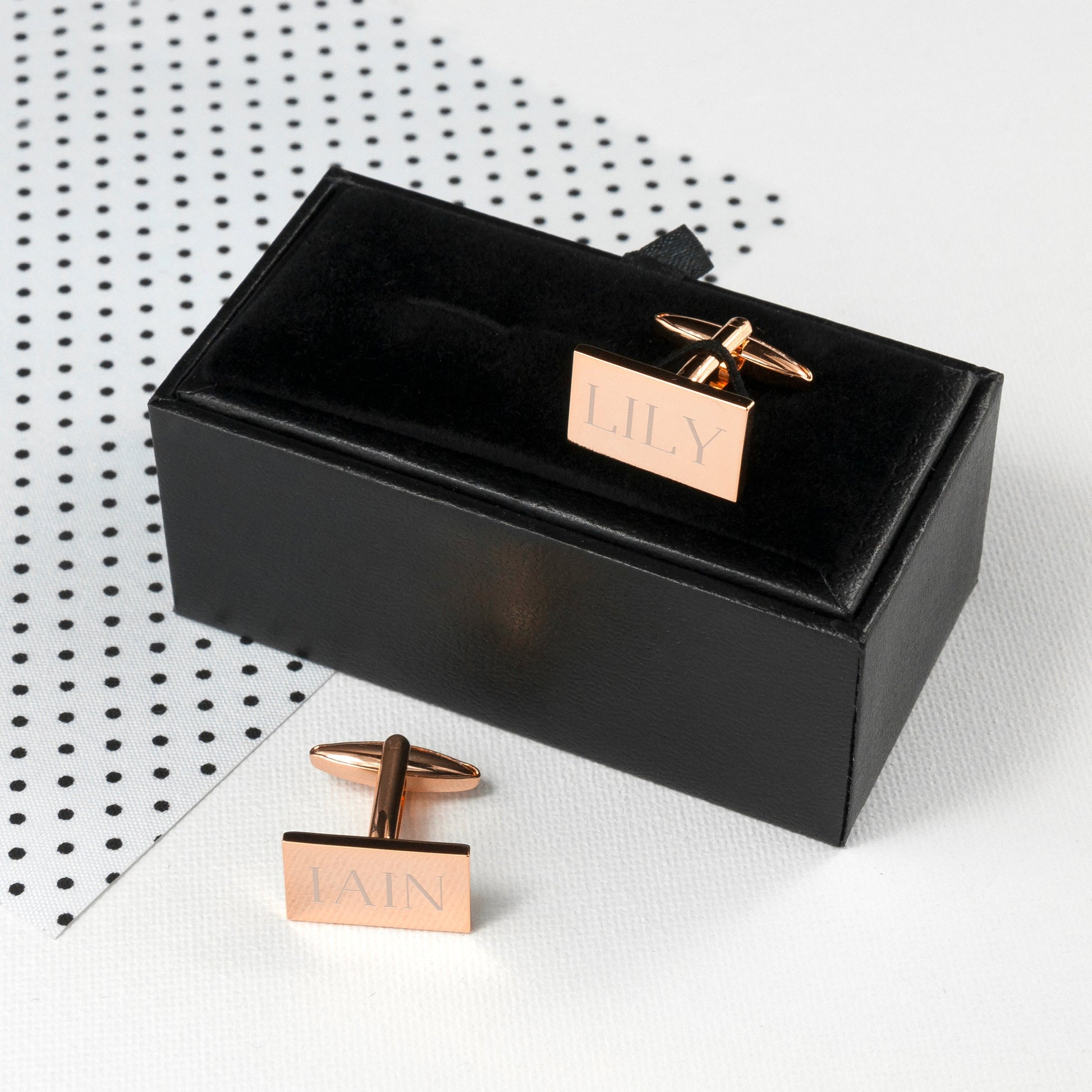 Personalised Rectangle Rose Gold Plated Cufflinks - Lovesakes