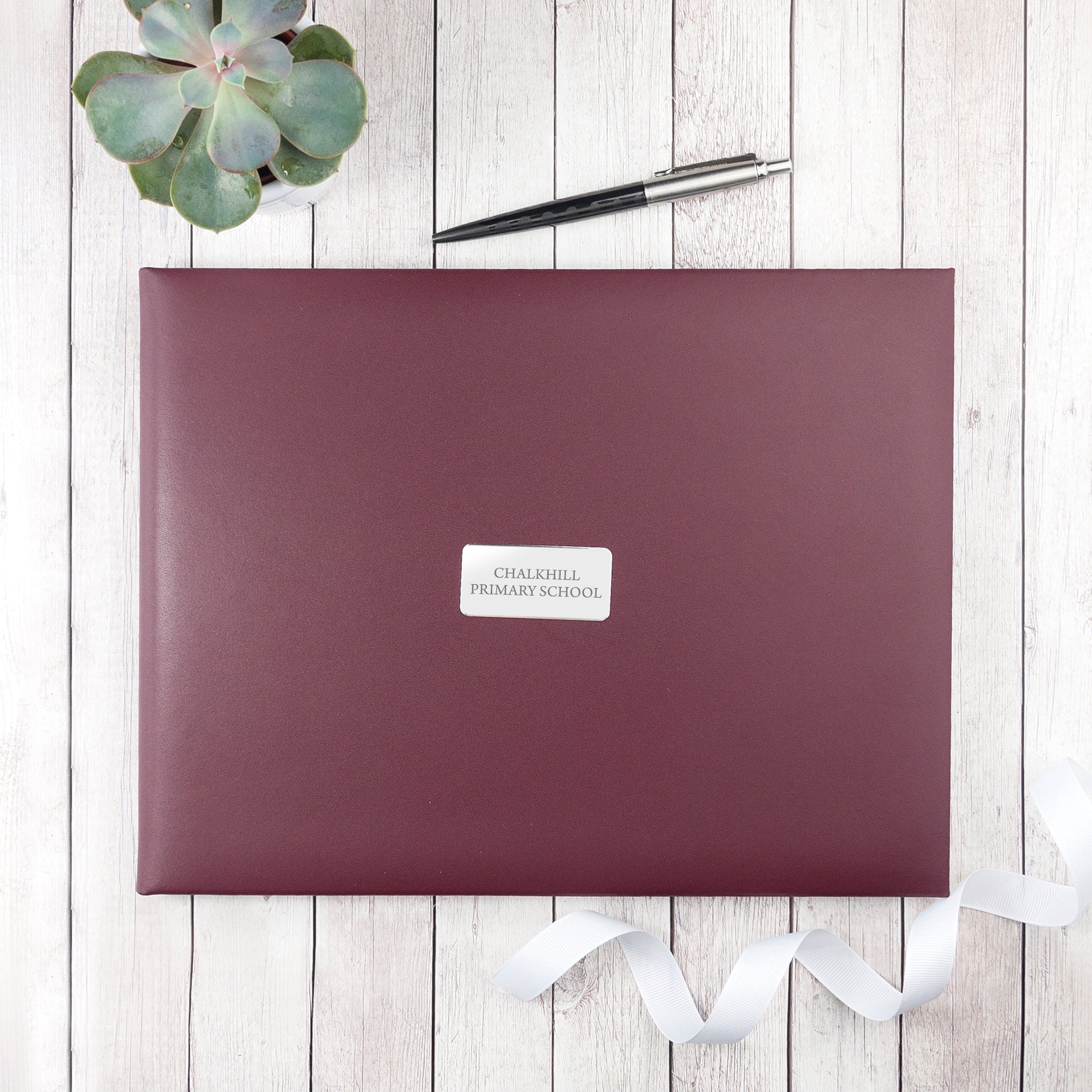 Personalized Leather Visitors Book in Burgundy
