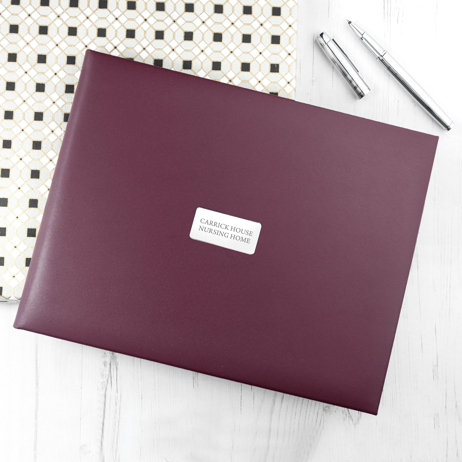 Personalized Leather Visitors Book in Burgundy