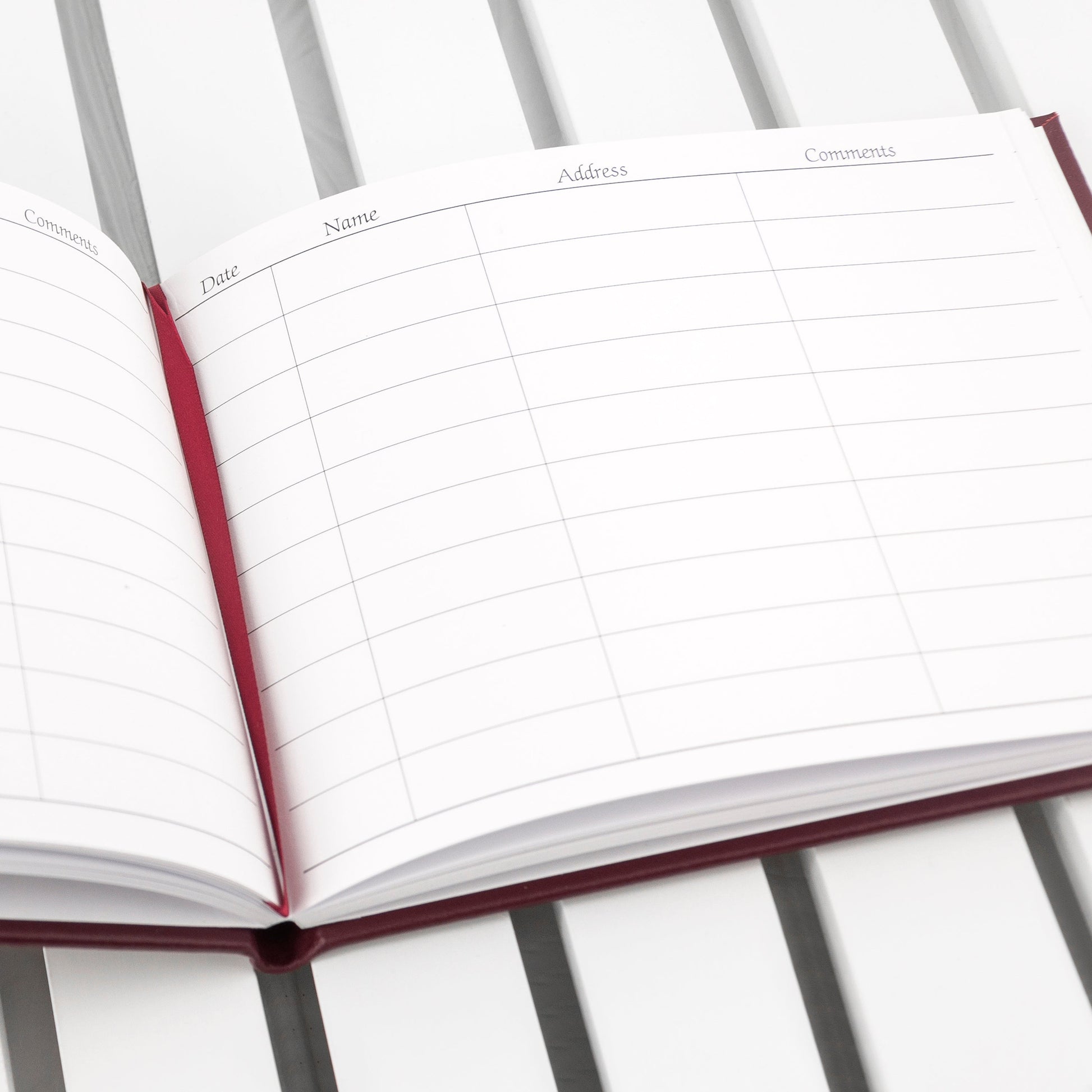 Open notebook with grid layout on a white background