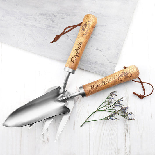 personalized gardening trowel and fork set