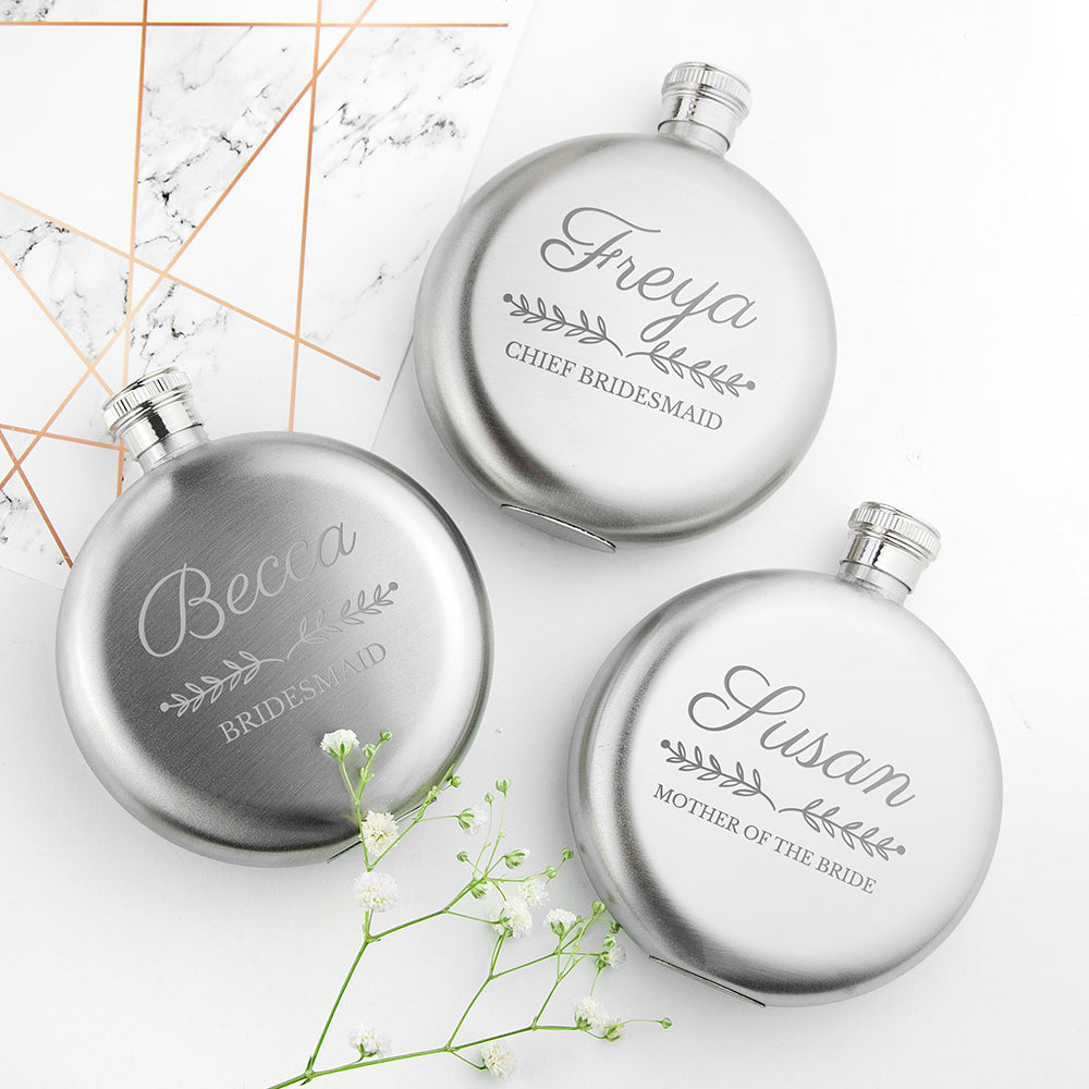 Personalized Bridal Party Round Hip Flask - Lovesakes