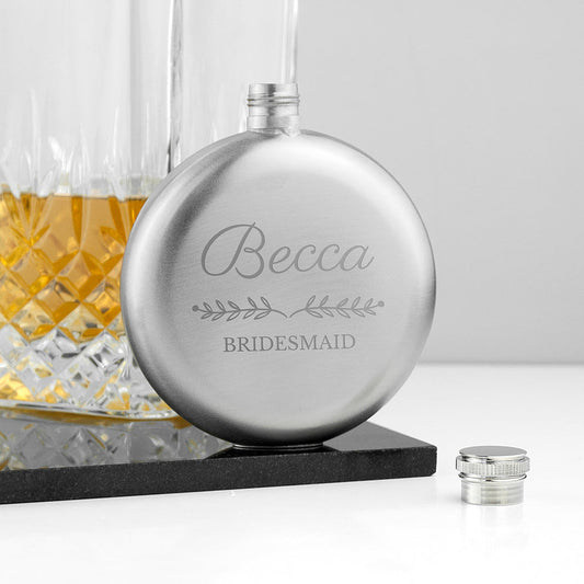 Engraved Bridal Party Round Hip Flask