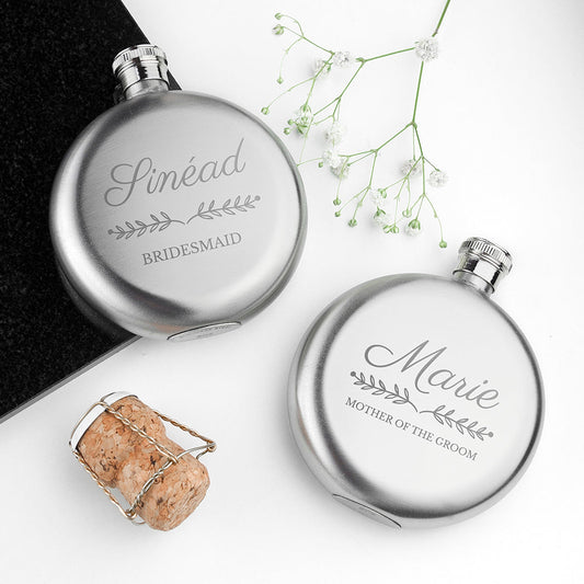 Engraved Bridal Party Round Hip Flask