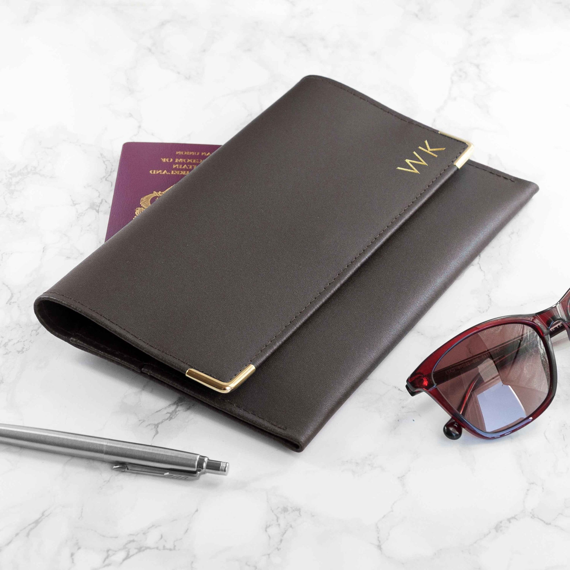 Engraved Luxury Leather Travel Organiser