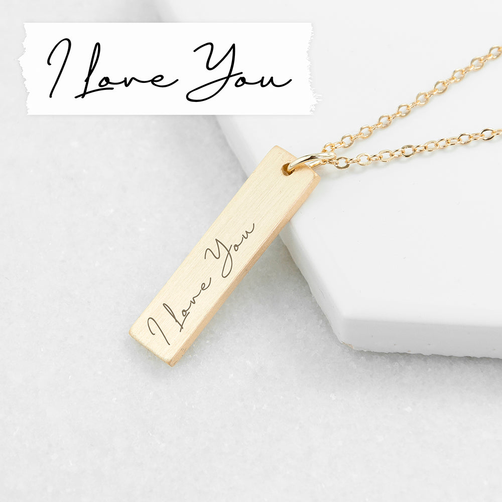 Personalized 'I Love You' Handwriting Bar Necklace - Lovesakes