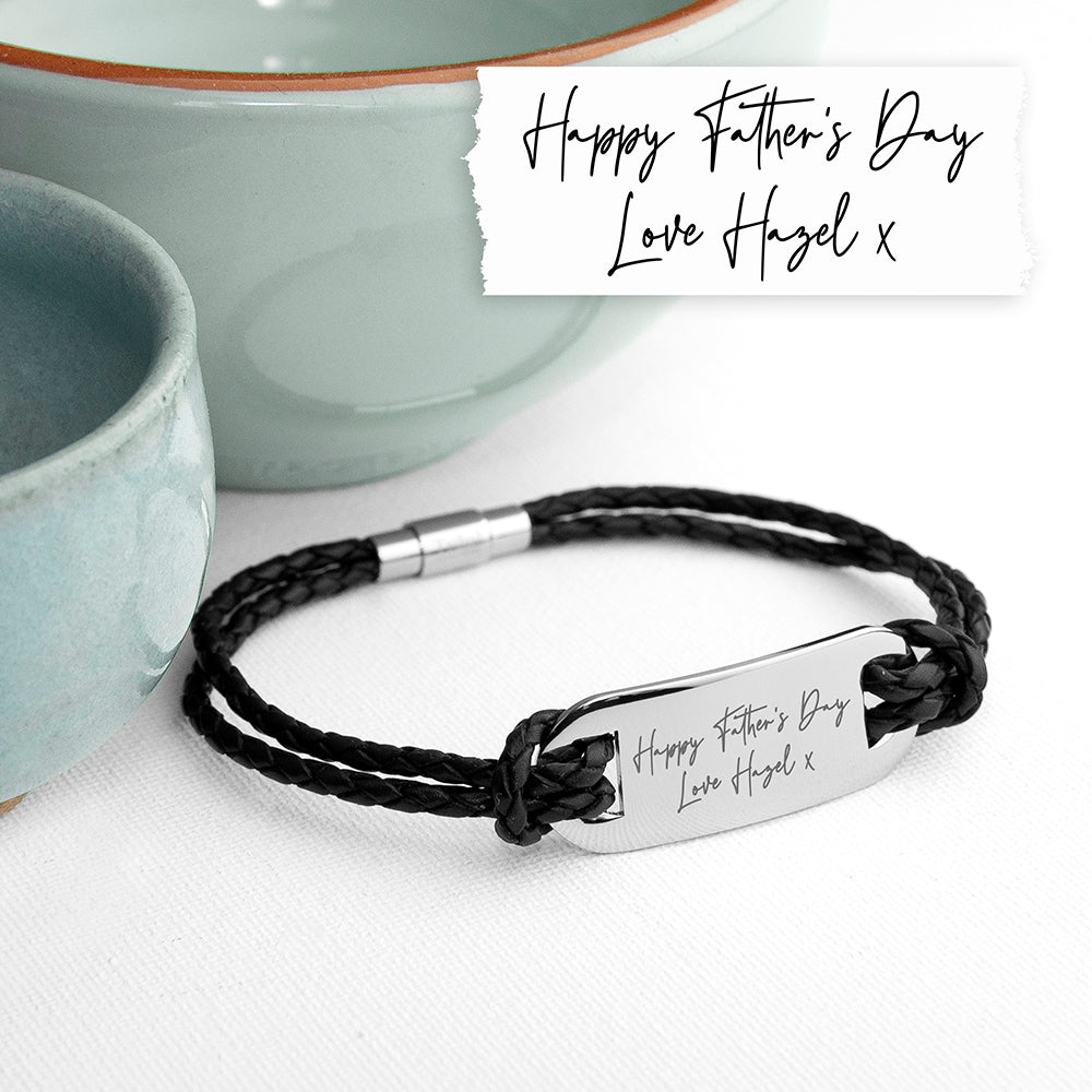 Personalized Handwriting Men's Black Leather Bracelet - Lovesakes