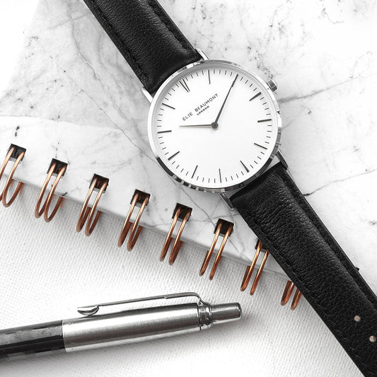 Personalized Handwriting Engaved Ladies Leather Watch in Black