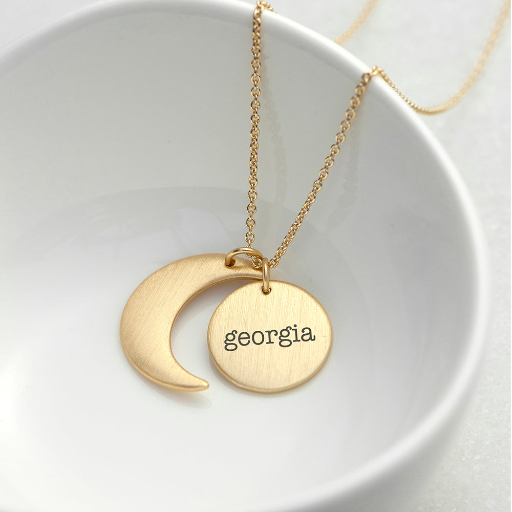 Personalized Matte Gold Moon and Sun Necklace - Lovesakes