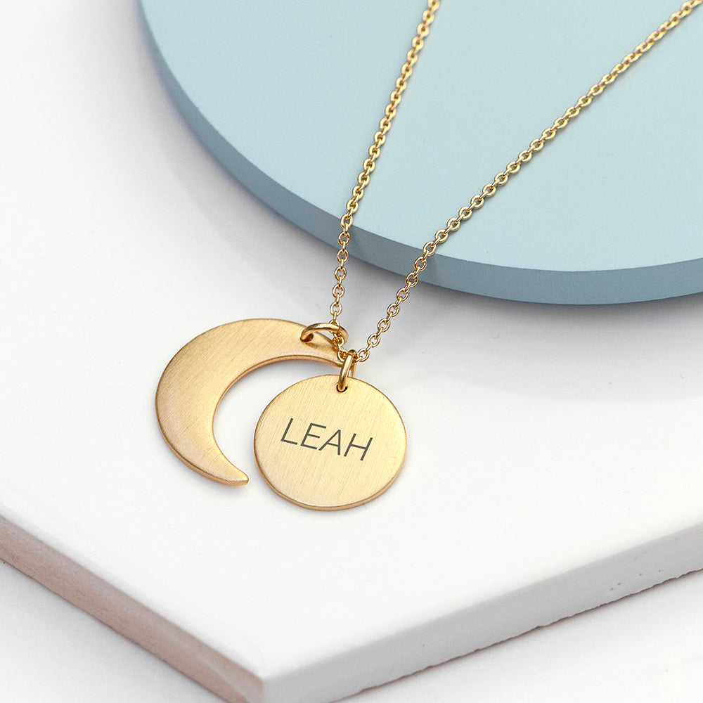 Personalized Matte Gold Moon and Sun Necklace - Lovesakes