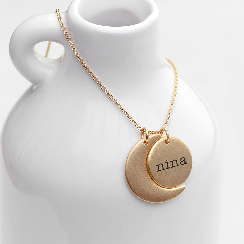 Personalized Matte Gold Moon and Sun Necklace - Lovesakes