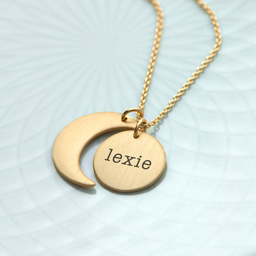 Personalized Matte Gold Moon and Sun Necklace - Lovesakes