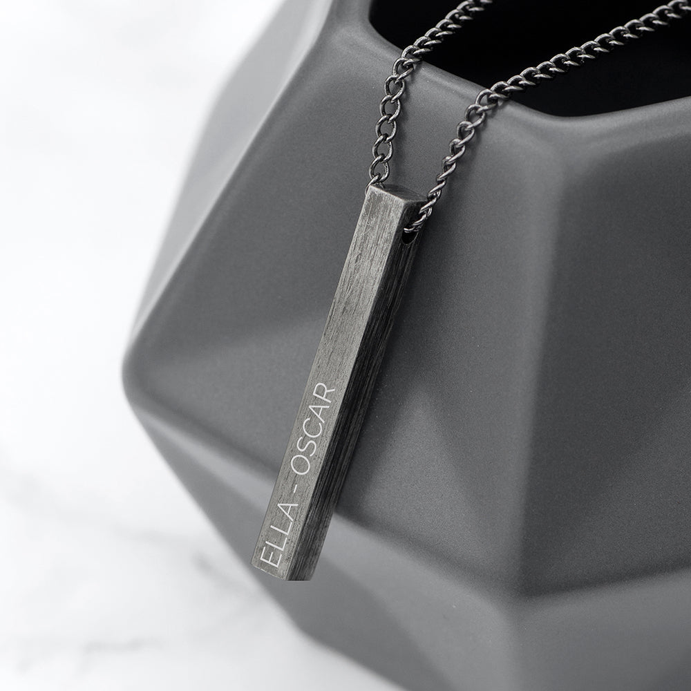 Personalized Men's Brushed Gunmetal Solid Bar Necklace - Lovesakes