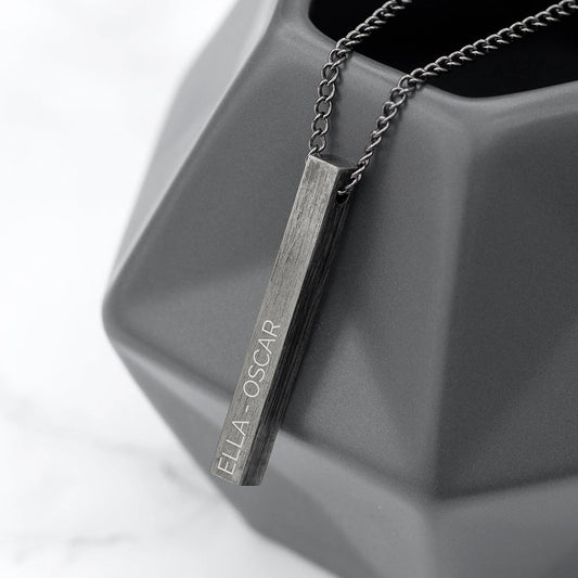 Engraved Men's Brushed Gunmetal Solid Bar Necklace