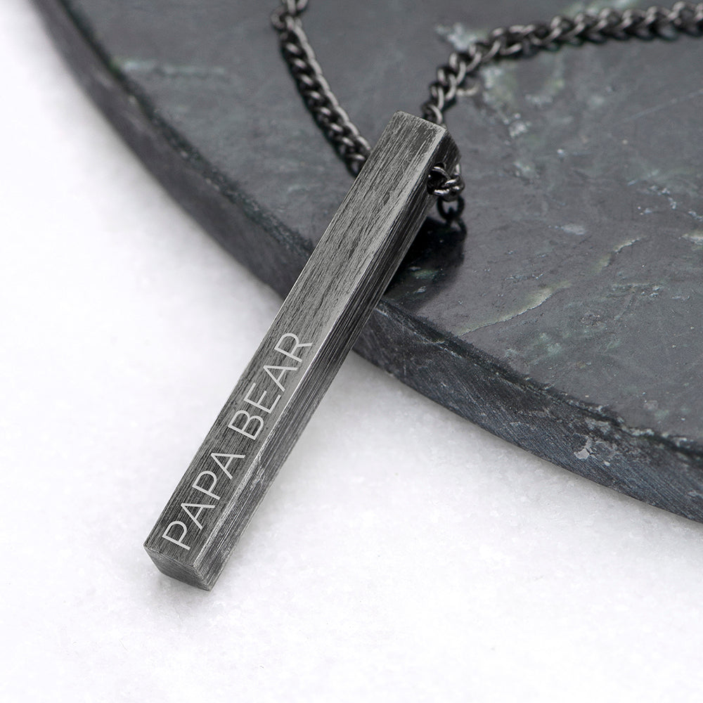 Personalized Men's Brushed Gunmetal Solid Bar Necklace - Lovesakes