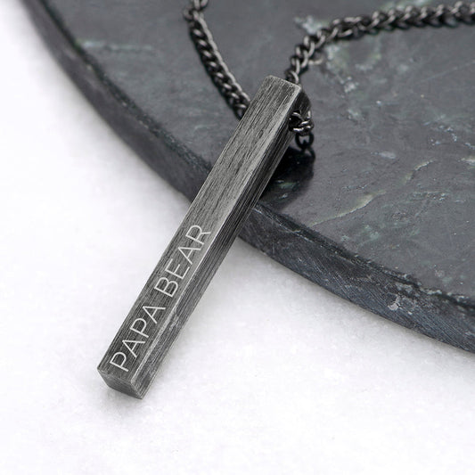 Engraved Men's Brushed Gunmetal Solid Bar Necklace