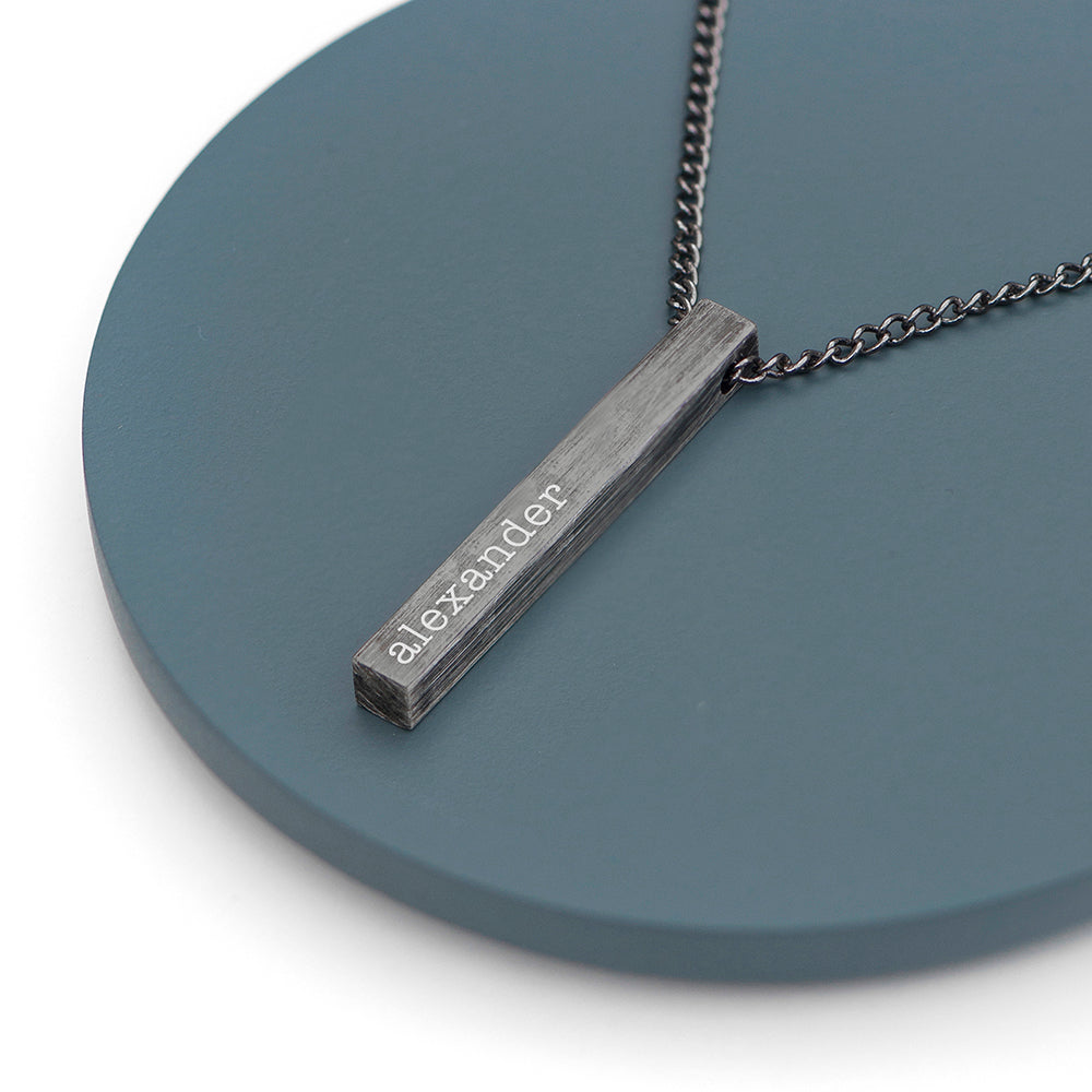 Personalized Men's Brushed Gunmetal Solid Bar Necklace - Lovesakes