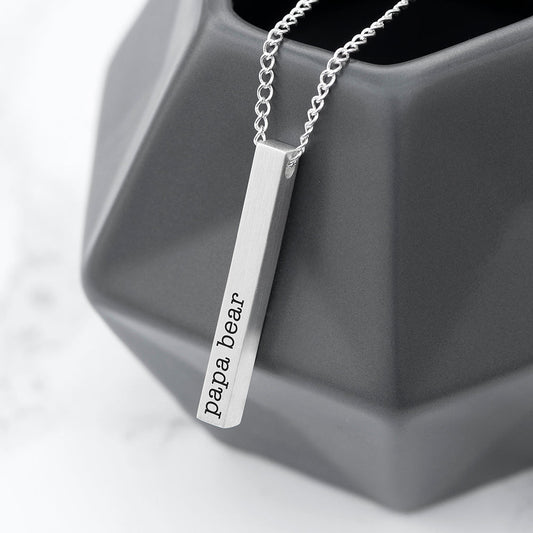 Engraved Men's Silver Solid Bar Necklace