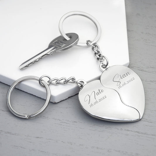 Personalised Joining Hearts Magnetic Special Date Keyring Set