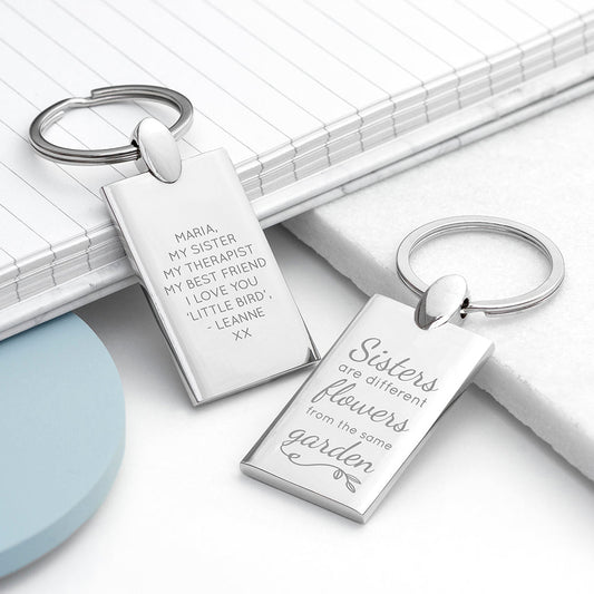 Engraved Sisters are Flowers Keyring