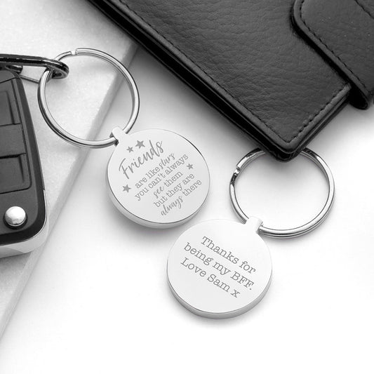 Engraved Friends Round Metal Keyring