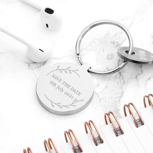 Engraved Save the Date Round Keyring